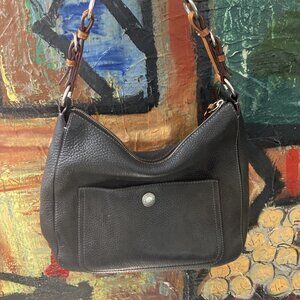Coach Purse Black Pebbled Leather Hobo Handbag Shoulder Bag Hot Pink Lining
